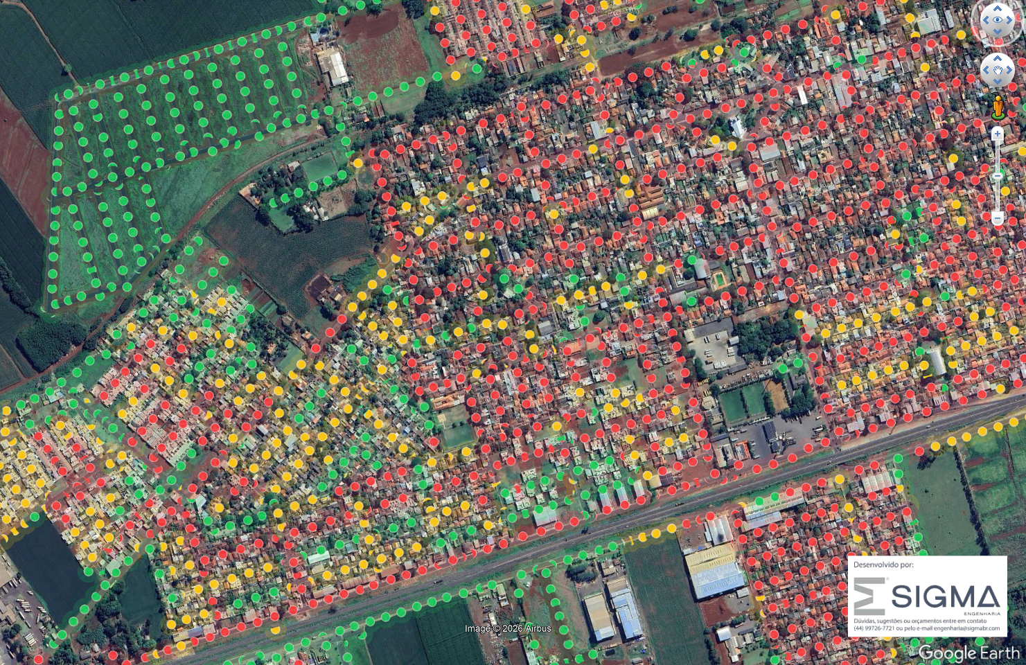 Poste COPEL selecionado no Google Earth mostrando os detalhes: número do poste, situação e coordenadas